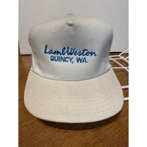 Vintage Lamb Weston Hat Quincy WA Snapback White Blue 80s Potato Ag USA Made‎